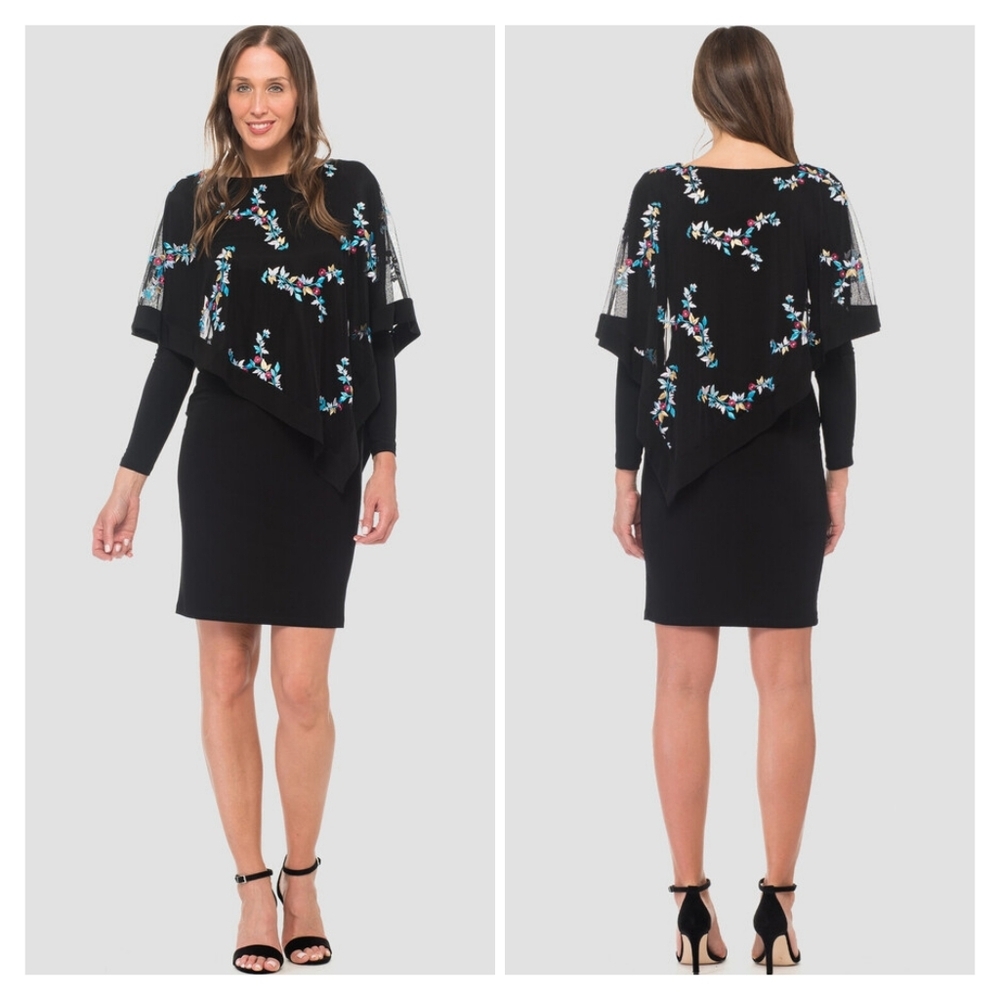 Joseph Ribkoff Sheer Embroidered Shawl Dress Size 12